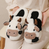 Cows Fluffy Fur Slippers Women Winter Warm Closed Plush Home Slippers Flat Cute Animal Slides Shoes