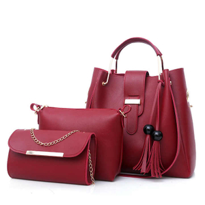 Womens Famous Brands Ladies PU 3 Pcs Bag Handle Shoulder Bag Tassel Tote Purse Handbag