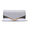 Women Envelope Evening Bag Glitter Ladies Chain Shoulder Bags Shiny Silver Long Purse Female Wedding Party Clutches Mini Handbag
