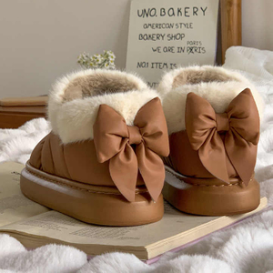Winter Women Cute Warm Ankle Boots Outdoor Non-slip Thick Sole Plush Snow Boots Furry Bow Cotton Shoes