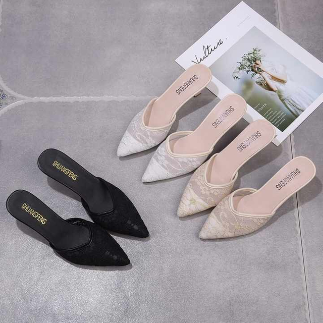 Spring summer new fashion lace high-heeled sandals sexy pointed toe stiletto high heels women
