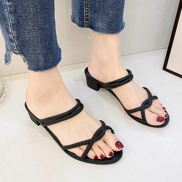 dress ladies simplicity solid color Summer Non-slip High Heel Sandals Women Casual Beach 