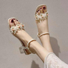 Chunky Heeled Sandals Retro Square Rome Shoes Small Fresh Party Dress Slippers Beach Slides