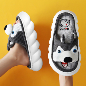 Cow Slippers for Women Cute Cartoon Slides Indoor Mute Linen Slippers Winter Autumn Sandals Cute Little Rabbit Animals 
