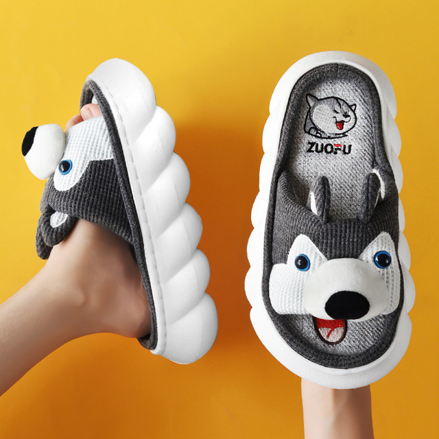 Cow Slippers for Women Cute Cartoon Slides Indoor Mute Linen Slippers Winter Autumn Sandals Cute Little Rabbit Animals 