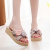 New Summer Women's Cool Linen Woven Slippers Hemp Bohemian Beach Slippers Outside Wedge Clogs Soft Sole Platform Slides