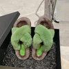 Thick Sole Autumn Winter Fashion Women Cross Faux Fur Slippers Outside Wear Warm Indoor Ladies 