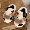 Girls Milk Cow Cushion Slippers Women Home Slides Fluffy Winter Warm Cartoon House Cute Funny Shoes