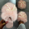Outwear furry shoes women autumn winter bowknot household plush cotton slippers