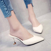Spring new mid-heel stiletto pointed sandals fashionable closed-toe rivet slippers