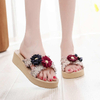 New Summer Women's Cool Linen Woven Slippers Hemp Bohemian Beach Slippers Outside Wedge Clogs Soft Sole Platform Slides