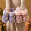 Winter Sequins Plush Cotton Slippers For Women Flats New Fashion Platform Casual Home Suede Fur Warm Flip Flops