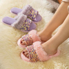 Winter Home Shoes For Women Sequins Upper Short Plush Fluffy Faux Fur Slides Slippers Woman House Bling Shoes