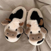 Girls Milk Cow Cushion Slippers Women Home Slides Fluffy Winter Warm Cartoon House Cute Funny Shoes