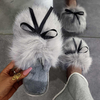 Outwear furry shoes women autumn winter bowknot household plush cotton slippers