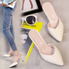 Spring new mid-heel stiletto pointed sandals fashionable closed-toe rivet slippers