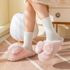 Cute Bow Fur Slippers Women Winter Warm Closed Plush Home Slipper Kawaii Slides Shoes Flat 