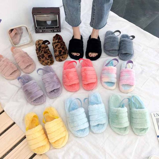 Autumn Winter Plush Women Sandals Soft Comfortable Casual All-matched Strap Home Slippers Outdoor Flat Non-slip 