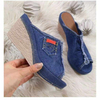 Wedges High Heel Sandals Women New Fashion Denim Cotton Peep Toe Slip-on Slingback Slipper Shoes Casual Female Sandalias