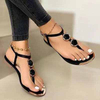 New Women Fashion Casual Beach Outdoor Summer Sandals Metal Decoration Ladies Flat Shoes
