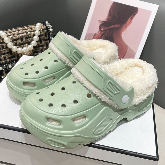 2024 autumn and winter clogs cotton boots high heels plus velvet cave shoes thickened warm woolly home cotton shoes women