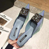 New cheap women's shoes summer pointed toe half slippers lady's stiletto mid heel sandals