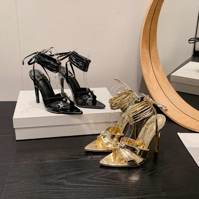 Summer Fashion New Banquet Cross Belt Comfortable Solid Color Pointed Toe Elegant Stiletto Wedding Shoes