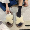 Thick Sole Autumn Winter Fashion Women Cross Faux Fur Slippers Outside Wear Warm Indoor Ladies 