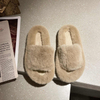 Home Slippers Women's Flat Shoes Female Lady Fur Slides Soft Plush Cotton Indoor Winter