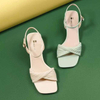 Chunky Heeled Sandals Retro Square Toe Open Toe Rome Shoes Fashion Small Fresh Party Dress Slippers Beach Slides