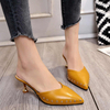 Summer new slippers women's medium heel stiletto comfortable sandals pointed toe nude color slimming women's shoes
