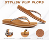 Women's Rhinestone Flip Flops with Comfort Arch Support Yoga Mat Cushion Sandals Fashion Summer Beach Travel Orthotic Walking 