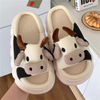 Cute Women Kawaii Fluffy Summer Linen Platform Animal Cow Slippers Cartoon Milk House Slippers Funny Shoe