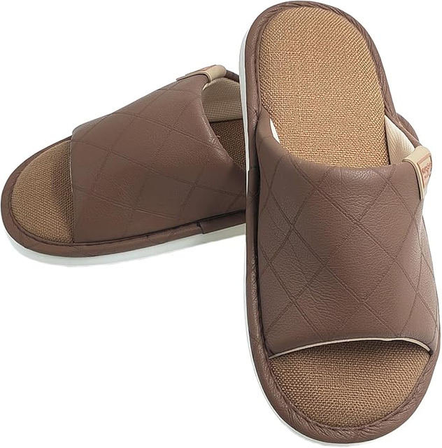 Light Vintage Faux Leather Slippers - Breathable, Unisex, Minimalist Home Use, Non - Slip