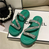 Women Summer Flat Slippers Rhinestone Shoe Open Toe Roman Beach Sandal ladies Slides Black Non-slip 
