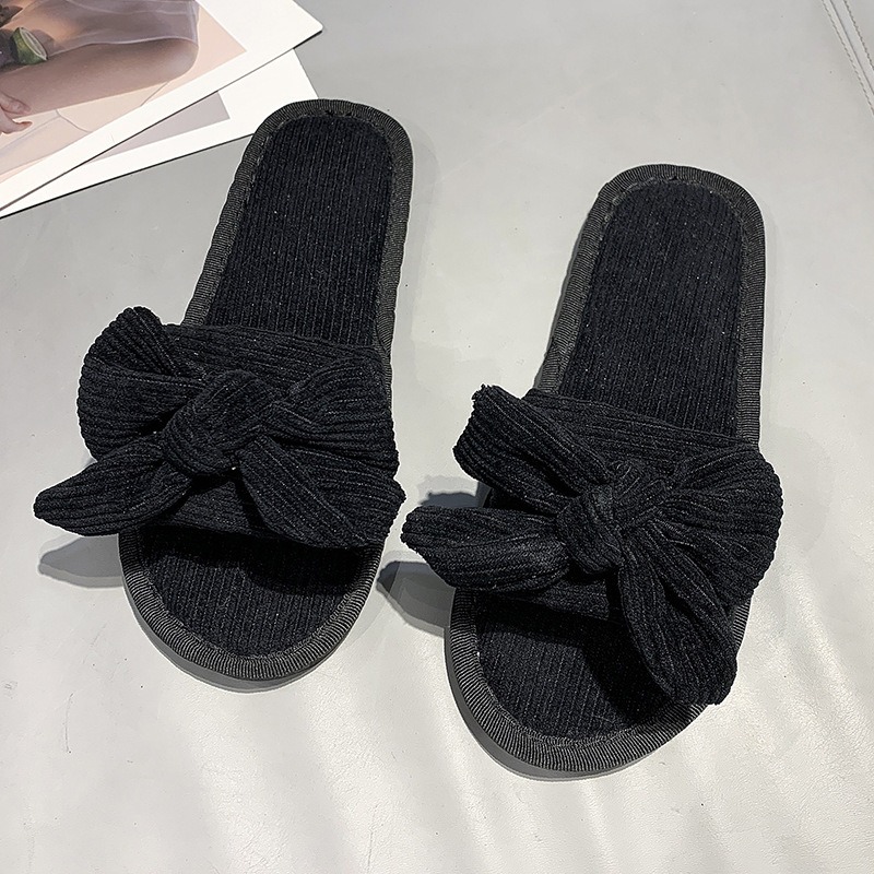 Wholesale Spring and Autumn women's fashion trend comfortable bow flat flip-flops home fabric slippers