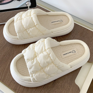 Cream puff Home Household Women Cotton and Linen Slipper Four Seasons Thick-soled Indoor Living 