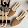 French flat black back trip sandals for women spring summer pointy diamond temperament single shoes