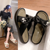 bow-tie rhinestone slippers women line outside wear flat leisure senior sense slippers