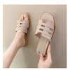  Flat Sandals Comfortable Sandals Women's Dressy shoes Square Open Toe Slide Backless Faux Suede Summer Flats 