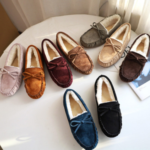Women Casual Flat Shoes Women's Moccasins Soft Loafers Fashion Comfort Warm Plush Bow Slip on Female Cotton Shoes