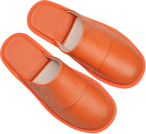 Leather Slippers Men's Women's Leather Room Shoes Natural Cowhide Luxury Solid Color Unisex