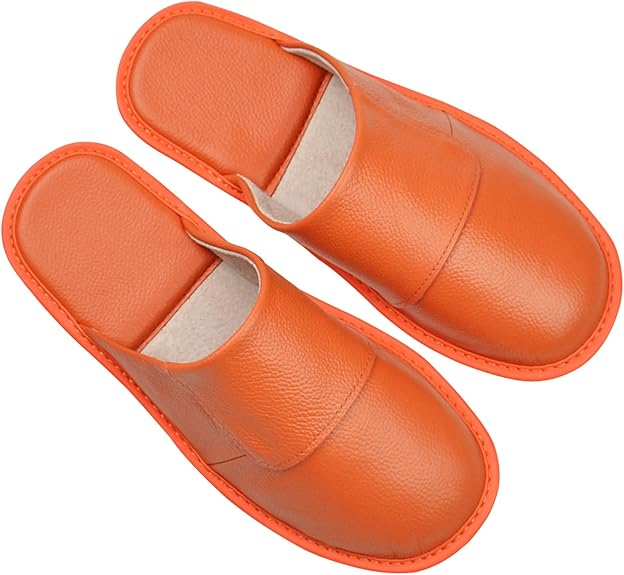 Leather Slippers Men's Women's Leather Room Shoes Natural Cowhide Luxury Solid Color Unisex