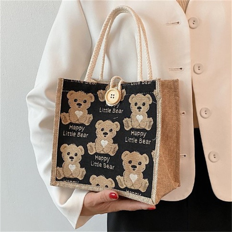 Bear Linen Shoulder Bag,Bear Linen Tote Bag,Student Shoulder Bag,Celebrity Ins Shoulder Bag,Japanese Small Shoulder Bag