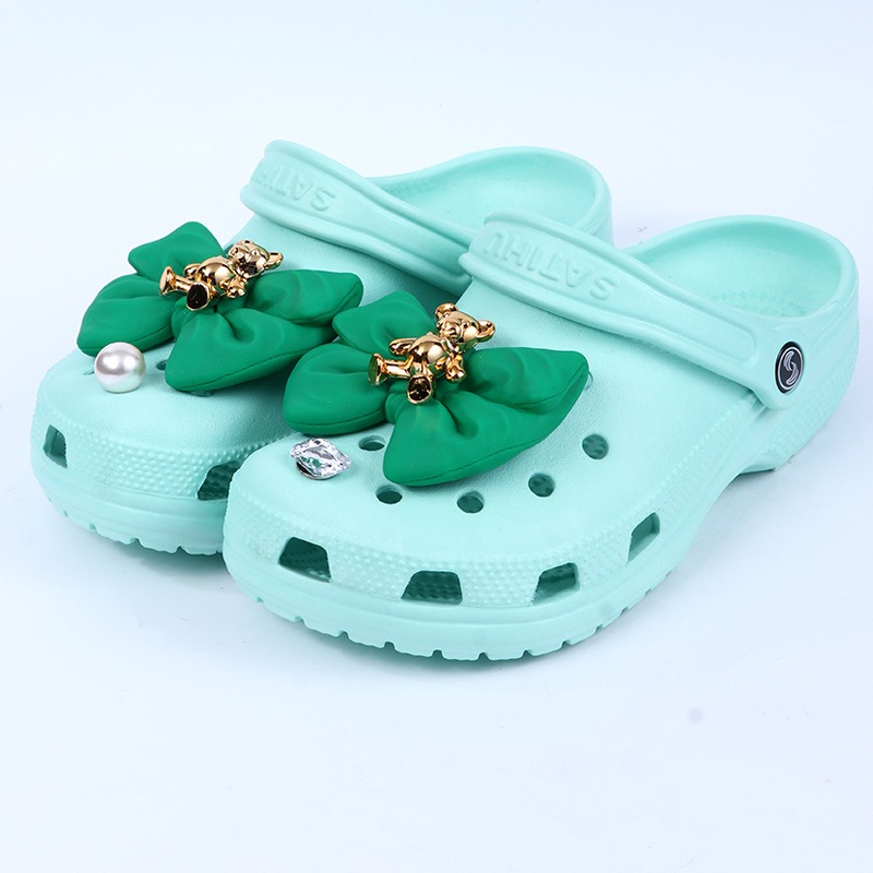 1pcs Bowknot Clog Charms Green Blue White Black Bow PVC Shoe Accessories Decorations for Couples Kids Gifts