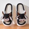 Cute Women Kawaii Fluffy Summer Linen Platform Animal Cow Slippers Cartoon Milk House Slippers Funny Shoe