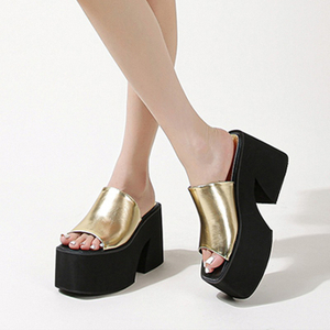 Fashion Waterproof Platform Fish Mouth Leather High Heel Sandals Summer Women's Slippers