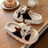 Cute Women Kawaii Fluffy Summer Linen Platform Animal Cow Slippers Cartoon Milk House Slippers Funny Shoe