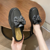 New Black White Fashion Bow Button Loafers Women Chunky Shoes Slip On Spring Summer Female
