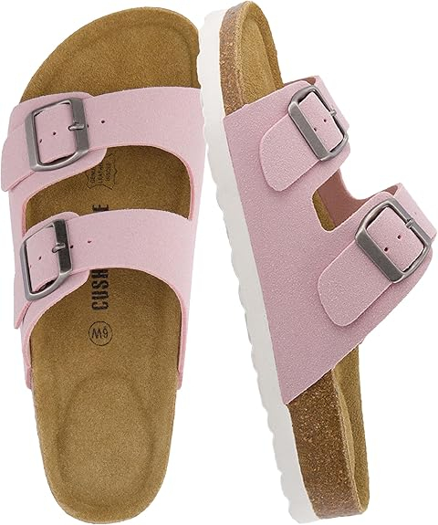 Lane Cork Footbed Sandals for Women – Comfortable Double Buckle Slip-On with Genuine Suede Footbed & Arch Support Slides for Women Footwear